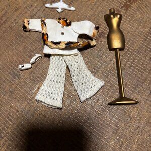 Topper Dawn doll clothes Dizzy Girl white pants leopard print fur trim shirt